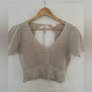 Urbanic Keyhole Back Pointelle-Knit Cropped Sweater, size large.